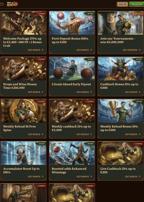 Exklusive Bonus Belohnungen Übersicht Wild Robin Casino