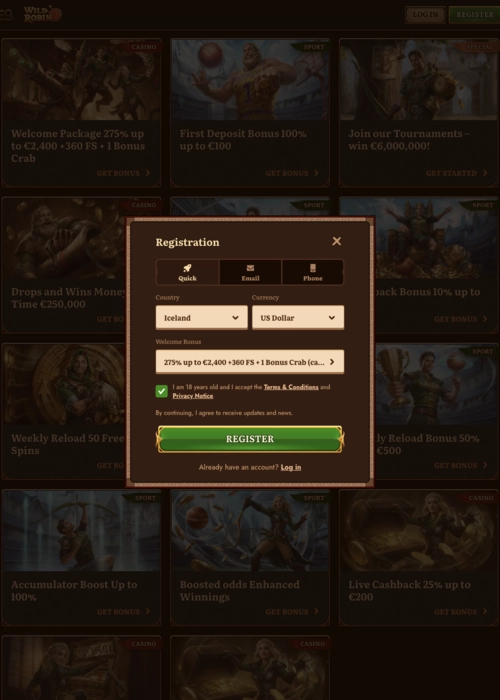 Schnelle Spieler Registrierung Interface Wild Robin Casino